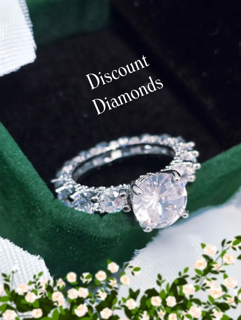 Clear White Diamond Cocktail Ring & Baguette White Diamonds 925 on Silver